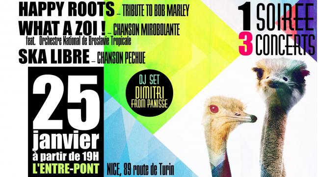 1 soirée 3 concerts : Happy Roots - What a Zoï ! - Ska libre