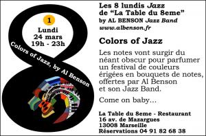 Les 8 lundis Jazz de la Table du 8eme, by AL BENSON Jazz Band #1 Colors of Jazz - lundi 24 mars 2014 de 19h à 23h