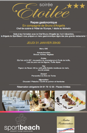 Soirée étoilée 3 au SportBeach - Repas gastronomique en compagnie du Chef étoilé Bruno d'Angelis